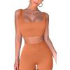 imageQINSEN Workout Sets for Women 2 Piece Seamless Ribbed Crop Tank High Waist Shorts Yoga OutfitsLight Orange