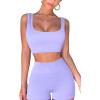 imageQINSEN Workout Sets for Women 2 Piece Seamless Ribbed Crop Tank High Waist Shorts Yoga OutfitsLight Purple