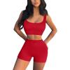 imageQINSEN Workout Sets for Women 2 Piece Seamless Ribbed Crop Tank High Waist Shorts Yoga OutfitsRed