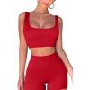 imageQINSEN Workout Sets for Women 2 Piece Seamless Ribbed Crop Tank High Waist Shorts Yoga OutfitsRed
