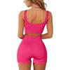 imageQINSEN Workout Sets for Women 2 Piece Seamless Ribbed Crop Tank High Waist Shorts Yoga OutfitsRosy