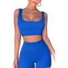 imageQINSEN Workout Sets for Women 2 Piece Seamless Ribbed Crop Tank High Waist Shorts Yoga OutfitsSapphire Blue