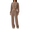 imageQINSEN Women 2 Piece Outfits Sweatsuit Set Twist Front Cropped Sweatshirt Wide Leg Sweatpant Lounge Set TracksuitTaupe Gray