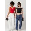 imageQINSEN Womens Cowl Neck Top Sleeveless Ruched Double Lined Crop Top Y2k T ShirtsBlack