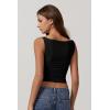 imageQINSEN Womens Cowl Neck Top Sleeveless Ruched Double Lined Crop Top Y2k T ShirtsBlack