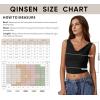imageQINSEN Womens Cowl Neck Top Sleeveless Ruched Double Lined Crop Top Y2k T ShirtsBlack