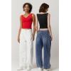imageQINSEN Womens Cowl Neck Top Sleeveless Ruched Double Lined Crop Top Y2k T ShirtsBlack