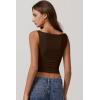 imageQINSEN Womens Cowl Neck Top Sleeveless Ruched Double Lined Crop Top Y2k T ShirtsChestnut