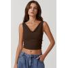 imageQINSEN Womens Cowl Neck Top Sleeveless Ruched Double Lined Crop Top Y2k T ShirtsChestnut