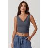 imageQINSEN Womens Cowl Neck Top Sleeveless Ruched Double Lined Crop Top Y2k T ShirtsDark Grey