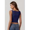 imageQINSEN Womens Cowl Neck Top Sleeveless Ruched Double Lined Crop Top Y2k T ShirtsEstate Blue