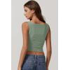 imageQINSEN Womens Cowl Neck Top Sleeveless Ruched Double Lined Crop Top Y2k T ShirtsGreen