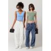 imageQINSEN Womens Cowl Neck Top Sleeveless Ruched Double Lined Crop Top Y2k T ShirtsGreen