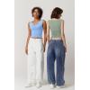 imageQINSEN Womens Cowl Neck Top Sleeveless Ruched Double Lined Crop Top Y2k T ShirtsLight Blue