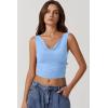 imageQINSEN Womens Cowl Neck Top Sleeveless Ruched Double Lined Crop Top Y2k T ShirtsLight Blue