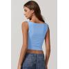 imageQINSEN Womens Cowl Neck Top Sleeveless Ruched Double Lined Crop Top Y2k T ShirtsLight Blue