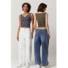 imageQINSEN Womens Cowl Neck Top Sleeveless Ruched Double Lined Crop Top Y2k T ShirtsOlive Green