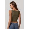imageQINSEN Womens Cowl Neck Top Sleeveless Ruched Double Lined Crop Top Y2k T ShirtsOlive Green