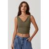 imageQINSEN Womens Cowl Neck Top Sleeveless Ruched Double Lined Crop Top Y2k T ShirtsOlive Green