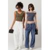 imageQINSEN Womens Cowl Neck Top Sleeveless Ruched Double Lined Crop Top Y2k T ShirtsOlive Green