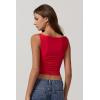 imageQINSEN Womens Cowl Neck Top Sleeveless Ruched Double Lined Crop Top Y2k T ShirtsRed