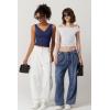 imageQINSEN Womens Cowl Neck Top Sleeveless Ruched Double Lined Crop Top Y2k T ShirtsWhite