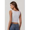 imageQINSEN Womens Cowl Neck Top Sleeveless Ruched Double Lined Crop Top Y2k T ShirtsWhite