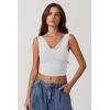 imageQINSEN Womens Cowl Neck Top Sleeveless Ruched Double Lined Crop Top Y2k T ShirtsWhite