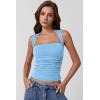 imageQINSEN Womens Square Neck Tank Tops Side Ruched Double Lined Slim Fit Summer Going Out Crop TopBaby Blue