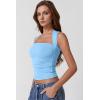 imageQINSEN Womens Square Neck Tank Tops Side Ruched Double Lined Slim Fit Summer Going Out Crop TopBaby Blue