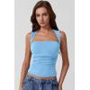 imageQINSEN Womens Square Neck Tank Tops Side Ruched Double Lined Slim Fit Summer Going Out Crop TopBaby Blue