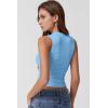 imageQINSEN Womens Square Neck Tank Tops Side Ruched Double Lined Slim Fit Summer Going Out Crop TopBaby Blue