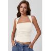 imageQINSEN Womens Square Neck Tank Tops Side Ruched Double Lined Slim Fit Summer Going Out Crop TopBeige