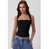 imageQINSEN Womens Square Neck Tank Tops Side Ruched Double Lined Slim Fit Summer Going Out Crop TopBlack
