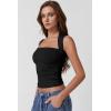 imageQINSEN Womens Square Neck Tank Tops Side Ruched Double Lined Slim Fit Summer Going Out Crop TopBlack