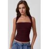 imageQINSEN Womens Square Neck Tank Tops Side Ruched Double Lined Slim Fit Summer Going Out Crop TopBurgundy