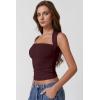 imageQINSEN Womens Square Neck Tank Tops Side Ruched Double Lined Slim Fit Summer Going Out Crop TopBurgundy