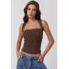 imageQINSEN Womens Square Neck Tank Tops Side Ruched Double Lined Slim Fit Summer Going Out Crop TopChestnut