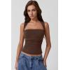 imageQINSEN Womens Square Neck Tank Tops Side Ruched Double Lined Slim Fit Summer Going Out Crop TopChestnut