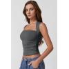 imageQINSEN Womens Square Neck Tank Tops Side Ruched Double Lined Slim Fit Summer Going Out Crop TopDark Grey
