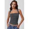 imageQINSEN Womens Square Neck Tank Tops Side Ruched Double Lined Slim Fit Summer Going Out Crop TopDark Grey