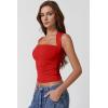 imageQINSEN Womens Square Neck Tank Tops Side Ruched Double Lined Slim Fit Summer Going Out Crop TopFairy Red
