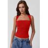 imageQINSEN Womens Square Neck Tank Tops Side Ruched Double Lined Slim Fit Summer Going Out Crop TopFairy Red