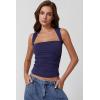 imageQINSEN Womens Square Neck Tank Tops Side Ruched Double Lined Slim Fit Summer Going Out Crop TopNavy