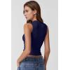 imageQINSEN Womens Square Neck Tank Tops Side Ruched Double Lined Slim Fit Summer Going Out Crop TopNavy