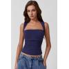 imageQINSEN Womens Square Neck Tank Tops Side Ruched Double Lined Slim Fit Summer Going Out Crop TopNavy