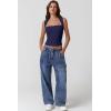 imageQINSEN Womens Square Neck Tank Tops Side Ruched Double Lined Slim Fit Summer Going Out Crop TopNavy