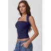 imageQINSEN Womens Square Neck Tank Tops Side Ruched Double Lined Slim Fit Summer Going Out Crop TopNavy