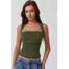 imageQINSEN Womens Square Neck Tank Tops Side Ruched Double Lined Slim Fit Summer Going Out Crop TopOlive Green