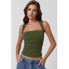 imageQINSEN Womens Square Neck Tank Tops Side Ruched Double Lined Slim Fit Summer Going Out Crop TopOlive Green